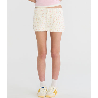 Floral Twill Cargo Low-Rise Mini Skirt
