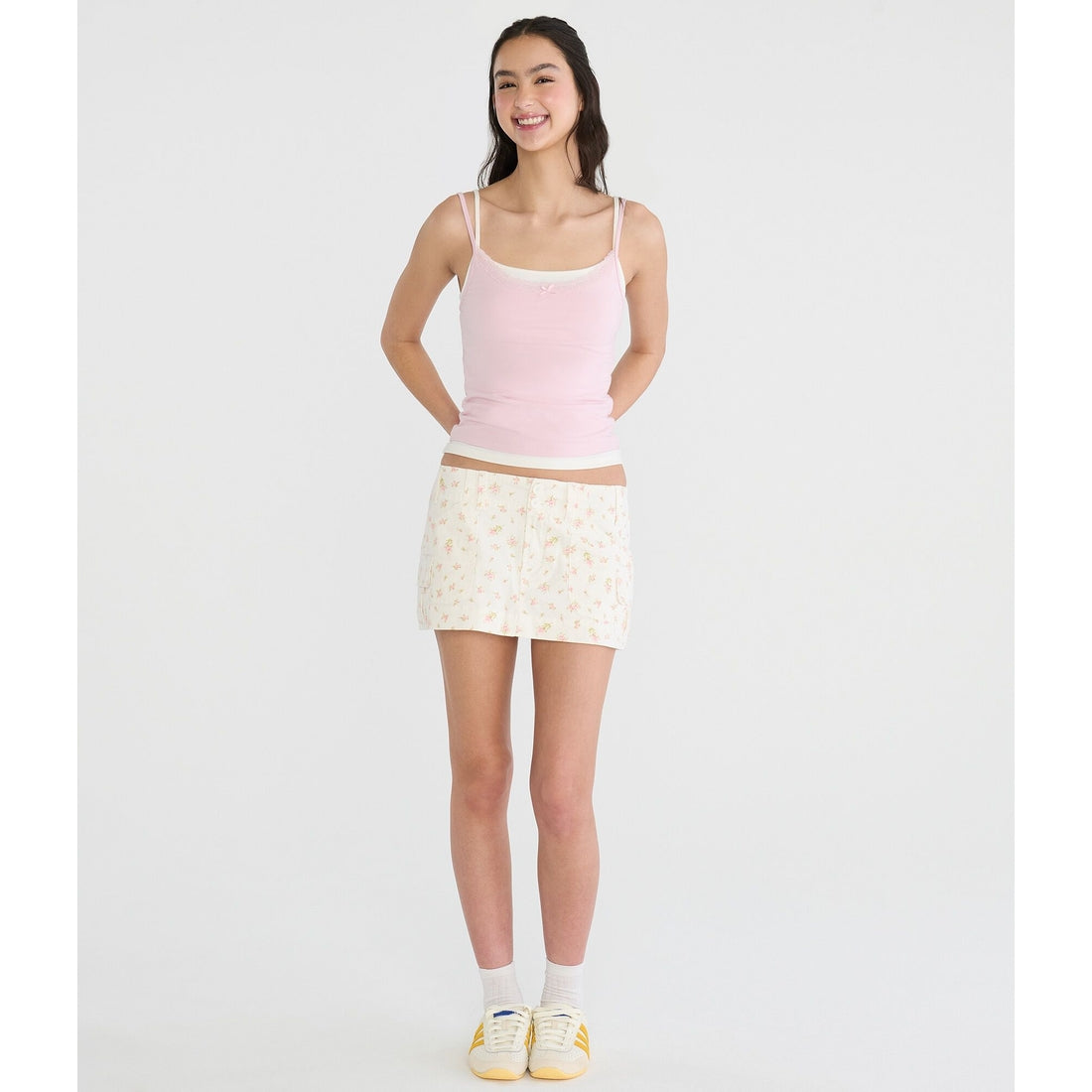 Floral Twill Cargo Low-Rise Mini Skirt