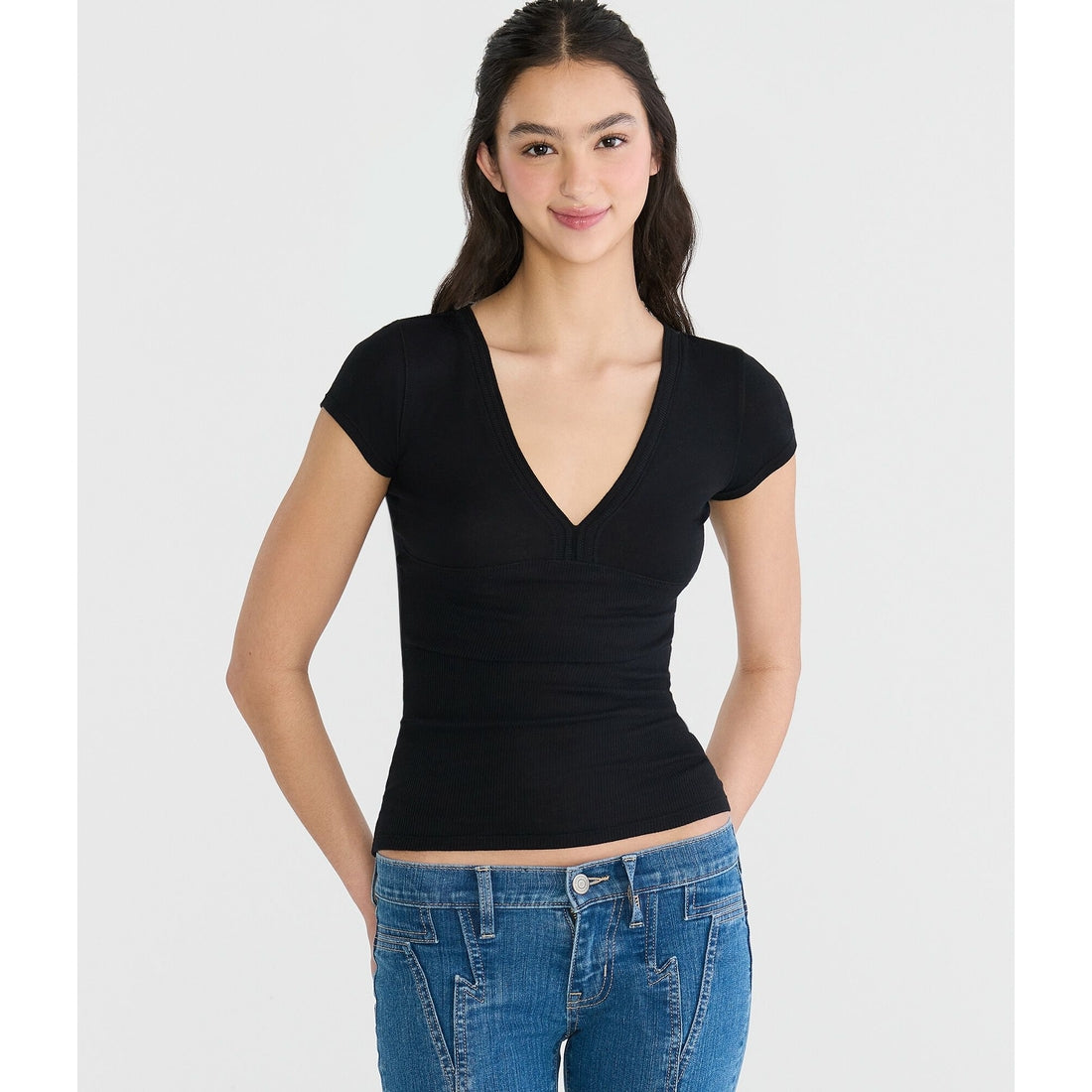 Ribbed V-Neck Tee