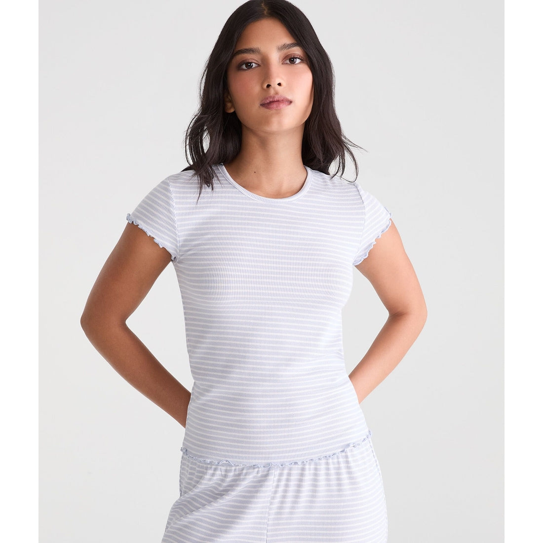 Striped Lettuce-Trim Sleep Tee