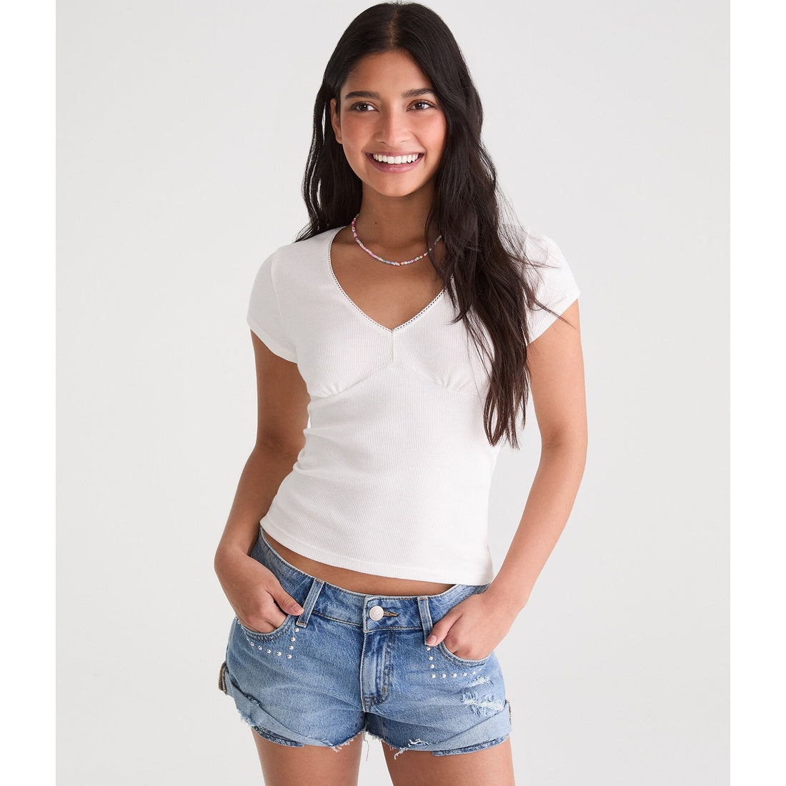 Seriously Soft Picot-Trim V-Neck Tee