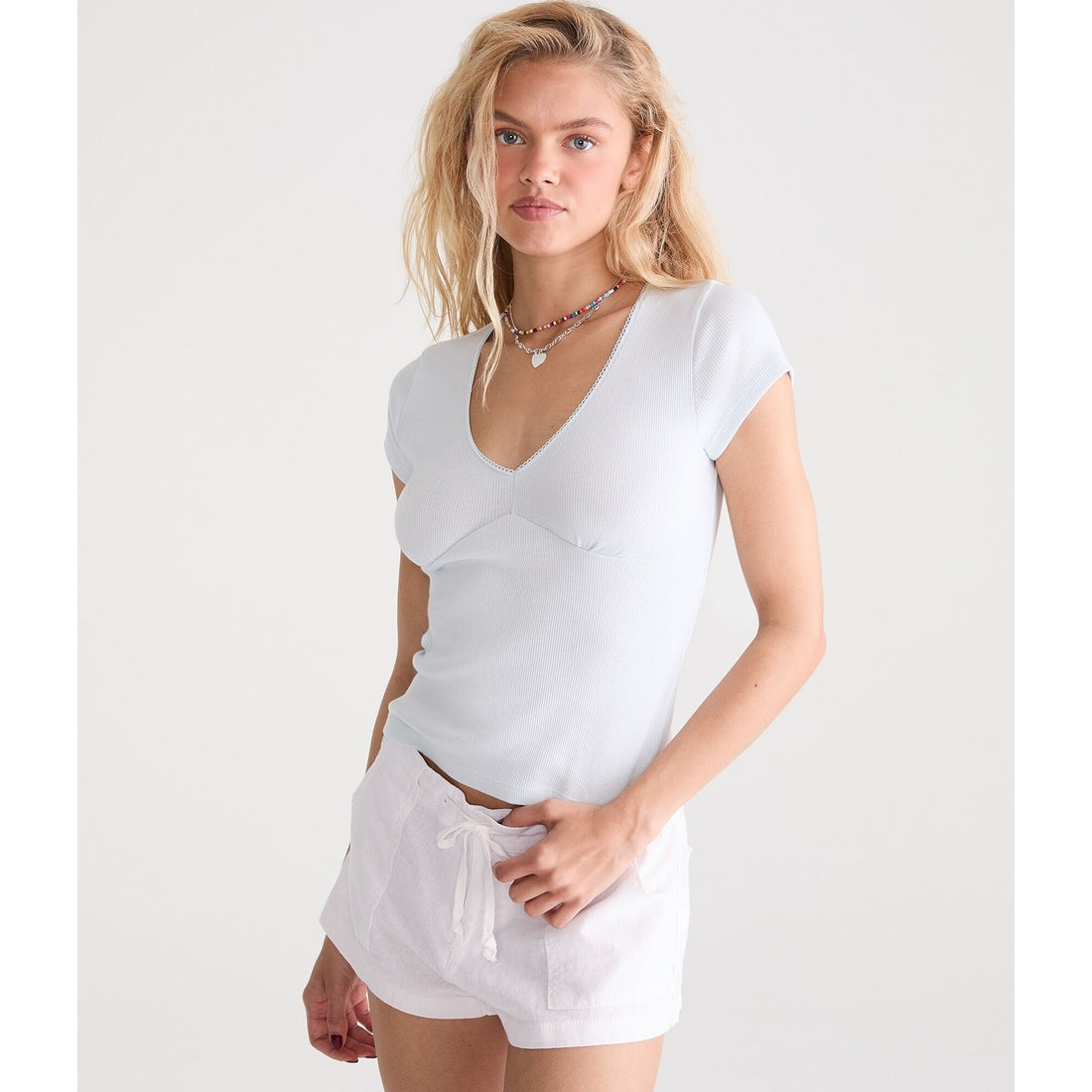 Seriously Soft Picot-Trim V-Neck Tee