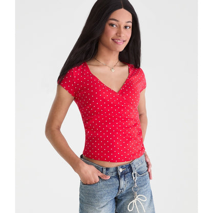 Seriously Soft Polka Dot Wrap-Front V-Neck Tee