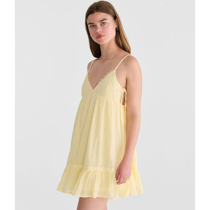 Solid V-Neck Lace-Trim Babydoll Mini Dress