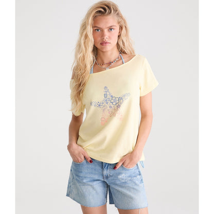 Seriously Soft Rhinestone Starfish Off-The-Shoulder Vintage Fit Tee