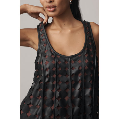 Faux-Leather Sleeveless Swing Dress by Maeve
