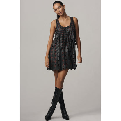 Faux-Leather Sleeveless Swing Dress by Maeve