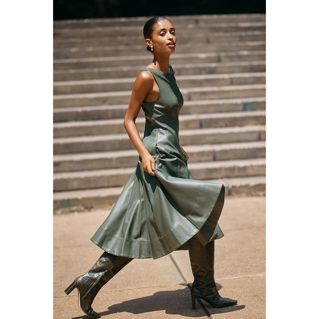 Faux-Leather A-Line Midi Dress by Anthropologie