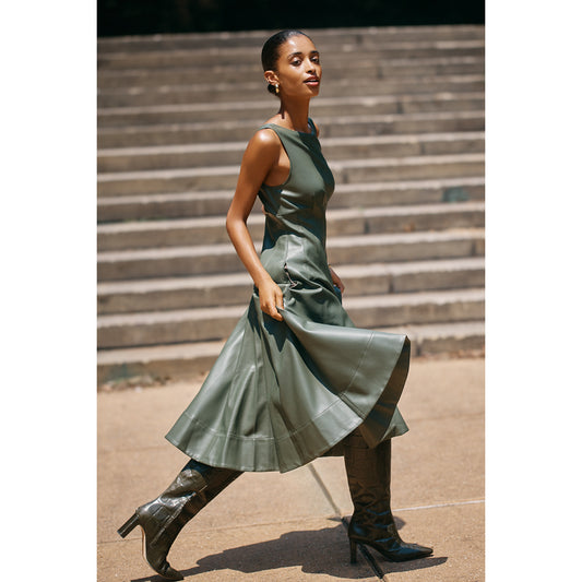 Faux-Leather A-Line Midi Dress by Anthropologie