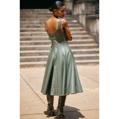 Faux-Leather A-Line Midi Dress by Anthropologie