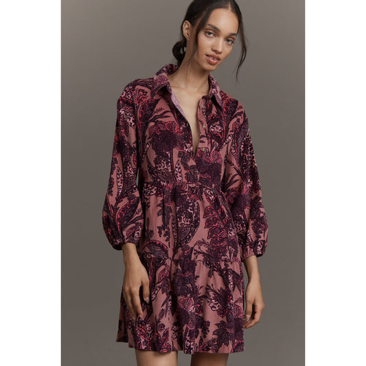 The Bettina Corduroy Tiered Mini Shirt Dress by Maeve, Women's, Size: Medium, Cotton at Anthropologie