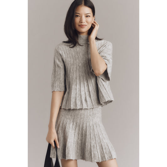 Short-Sleeve Mock-Neck Swing Sweater by Maeve