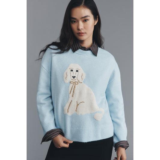 Crew-Neck Dog Icon Pullover Sweater by Maeve