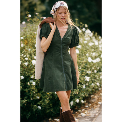 Puff-Sleeve Corduroy Mini Dress by Pilcro