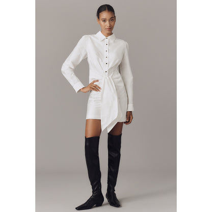 Long-Sleeve Tie-Front Mini Shirt Dress by Anthropologie