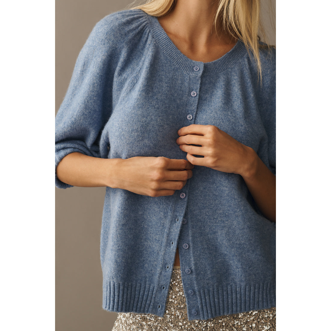 Puff-Sleeve Cardigan Sweater by Anthropologie