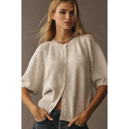 Puff-Sleeve Cardigan Sweater by Anthropologie