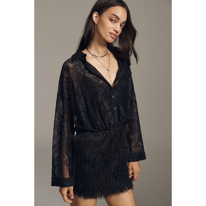 Fringe Twofer Mini Shirt Dress by Maeve