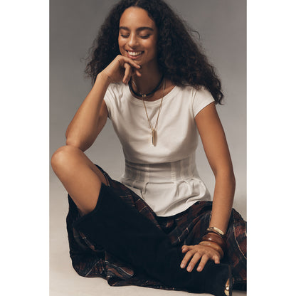 Graphic Darted Peplum T-Shirt by Anthropologie