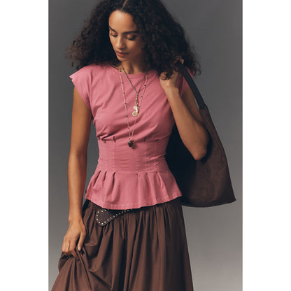 Graphic Darted Peplum T-Shirt by Anthropologie