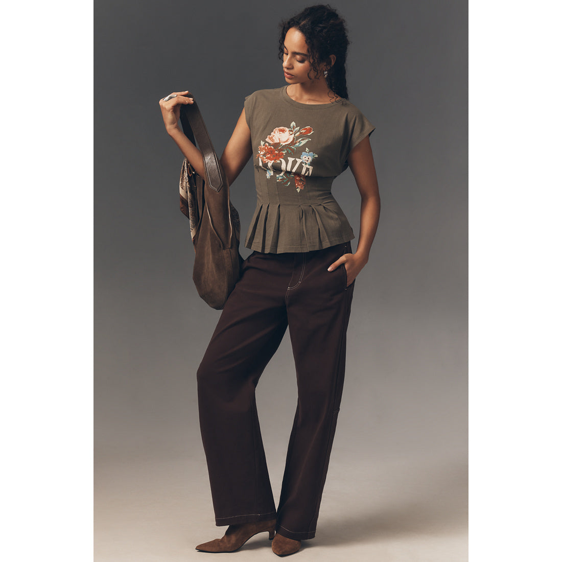 Graphic Darted Peplum T-Shirt by Anthropologie