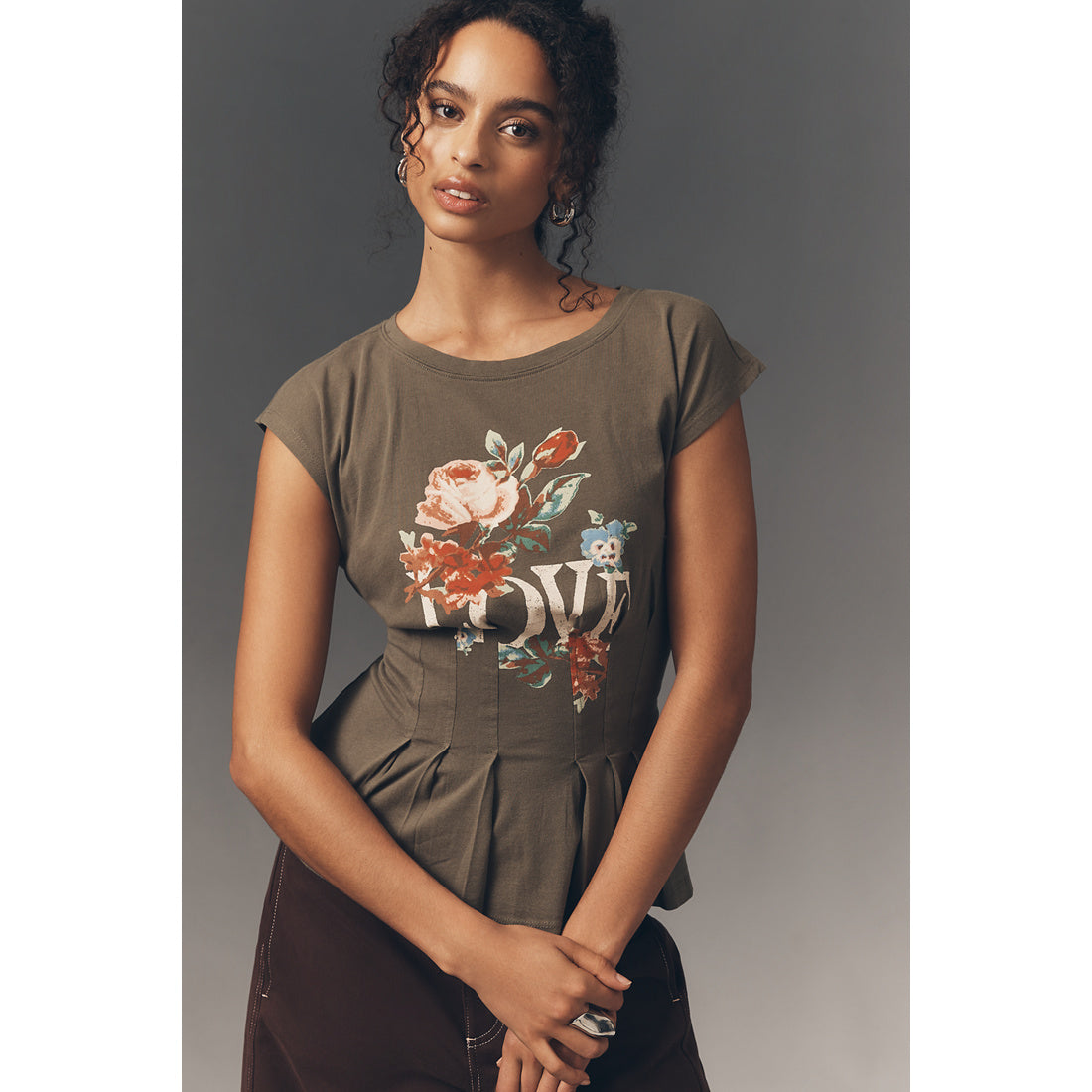 Graphic Darted Peplum T-Shirt by Anthropologie