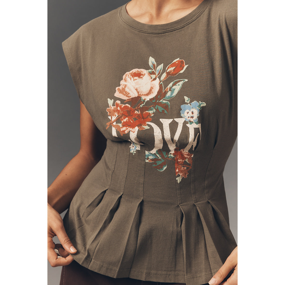 Graphic Darted Peplum T-Shirt by Anthropologie