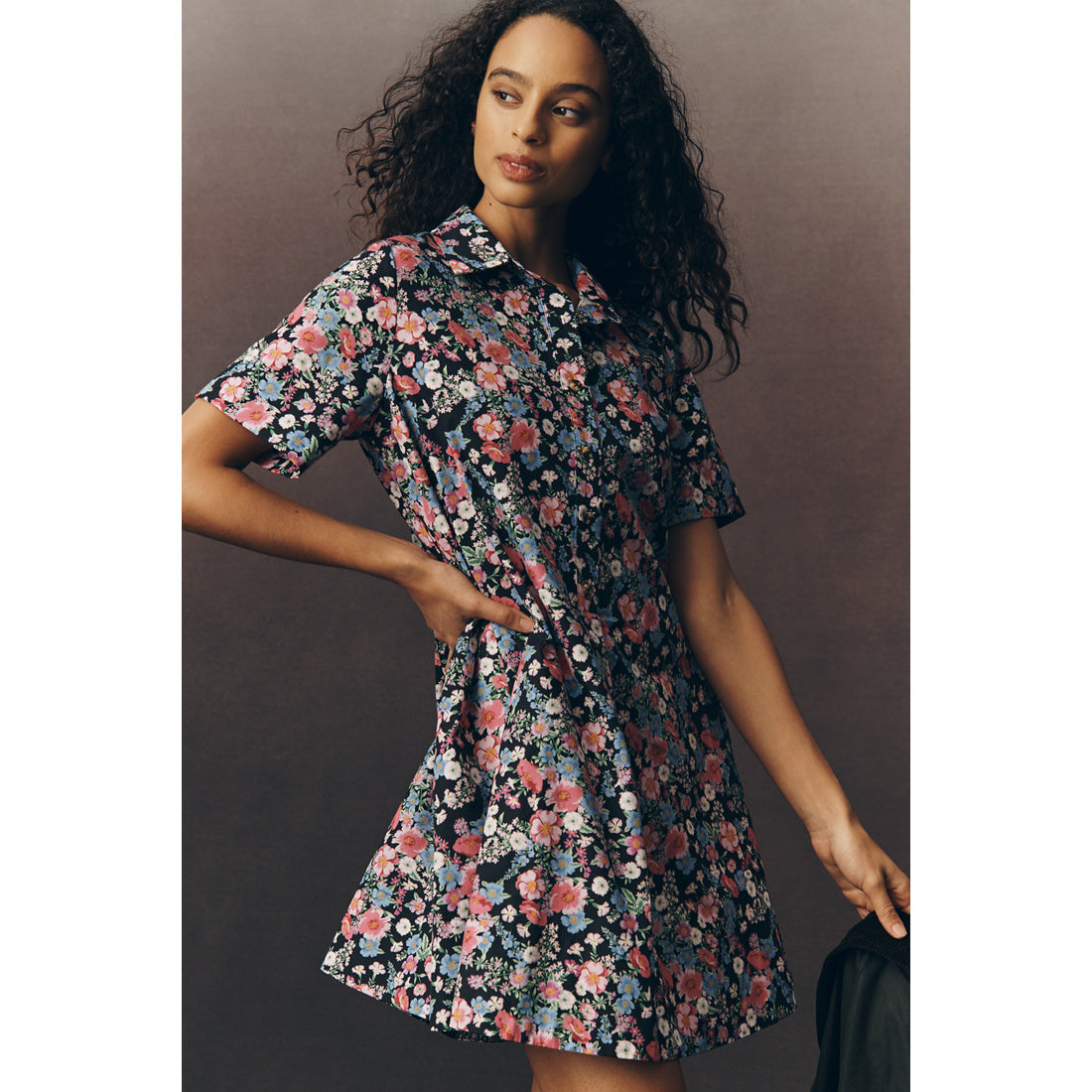The Pollie Short-Sleeve Swing Tunic Mini Dress by Anthropologie