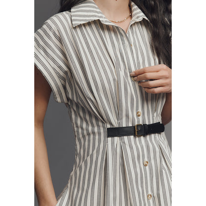 Faye Short-Sleeve Belted Shirt Dress by Anthropologie, Women's, Size: XS, Cotton