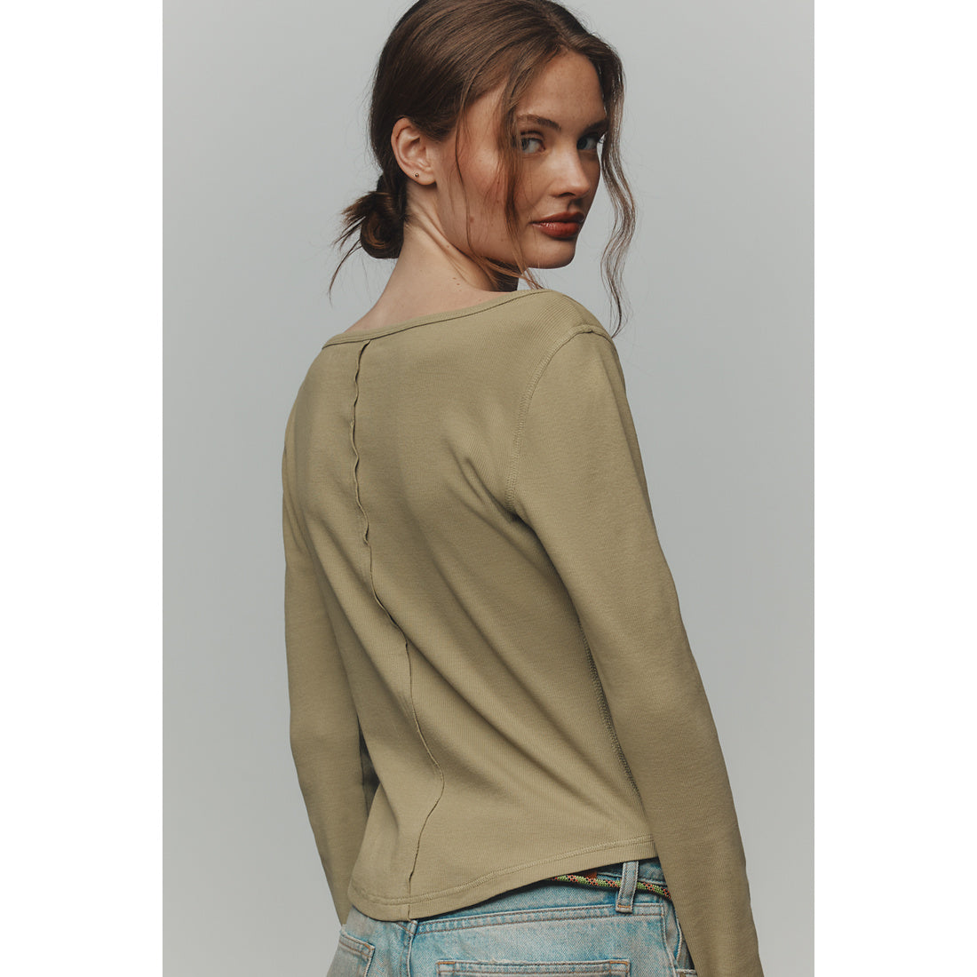 Notched Long-Sleeve T-Shirt by Pilcro