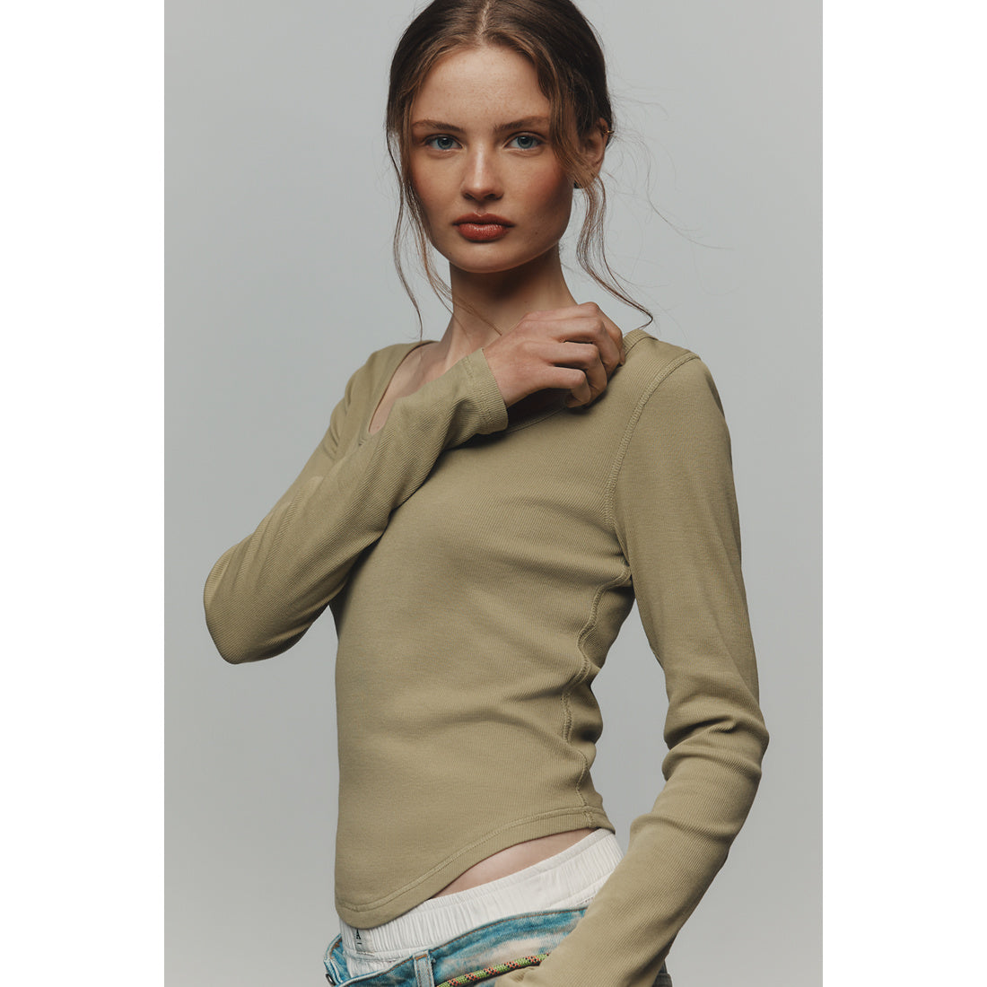 Notched Long-Sleeve T-Shirt by Pilcro