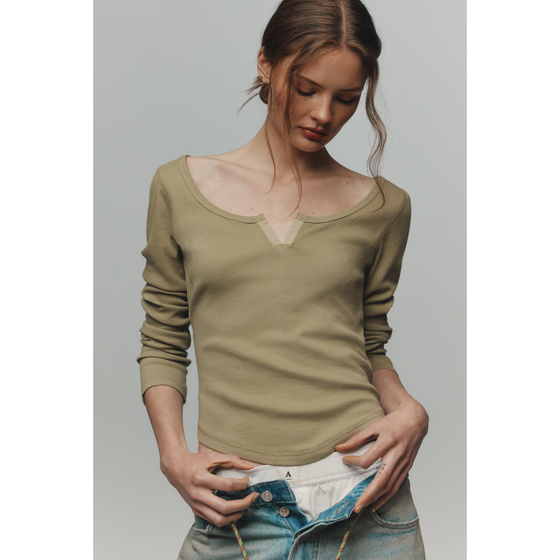Notched Long-Sleeve T-Shirt by Pilcro