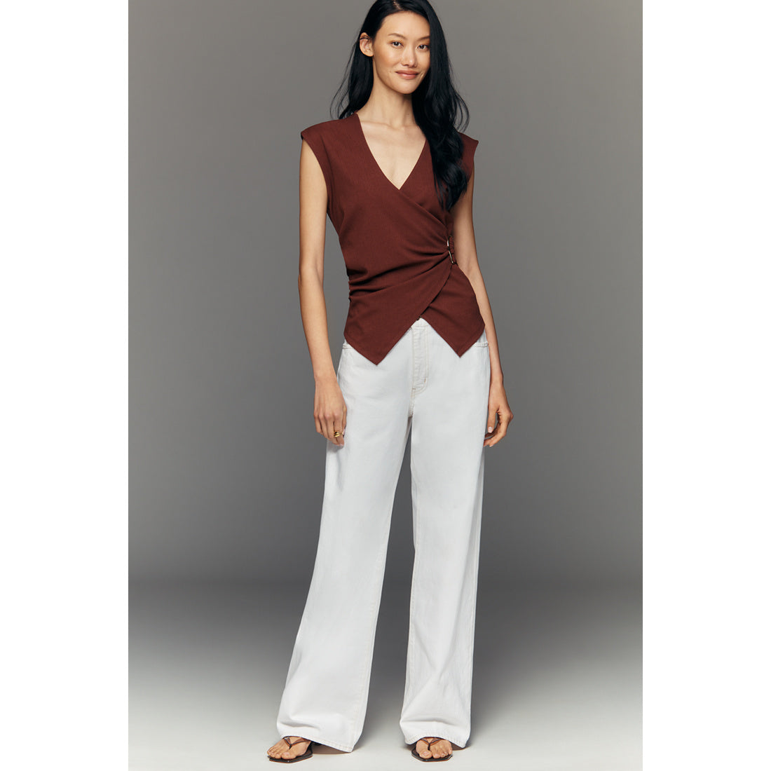 V-Neck Cap-Sleeve Top by Maeve