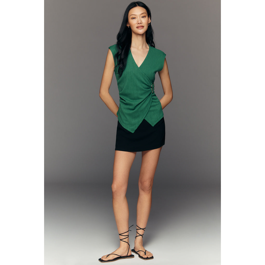 V-Neck Cap-Sleeve Top by Maeve