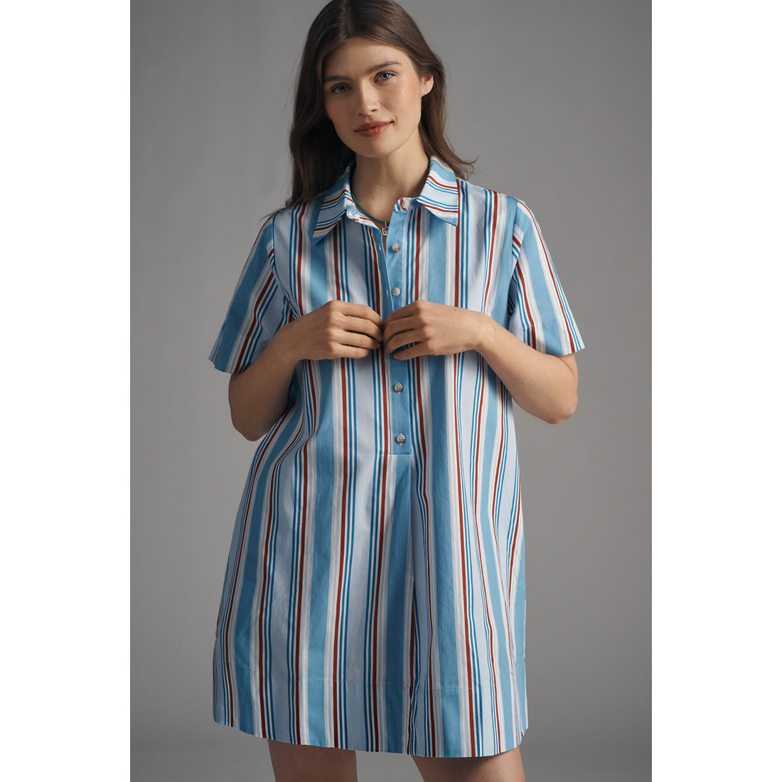 The Pollie Short-Sleeve Swing Tunic Mini Dress by Anthropologie