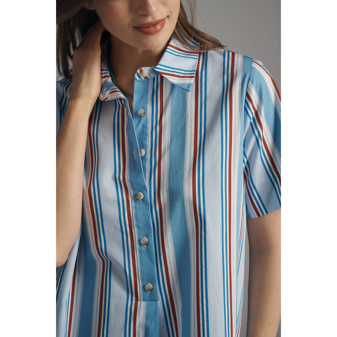 The Pollie Short-Sleeve Swing Tunic Mini Dress by Anthropologie
