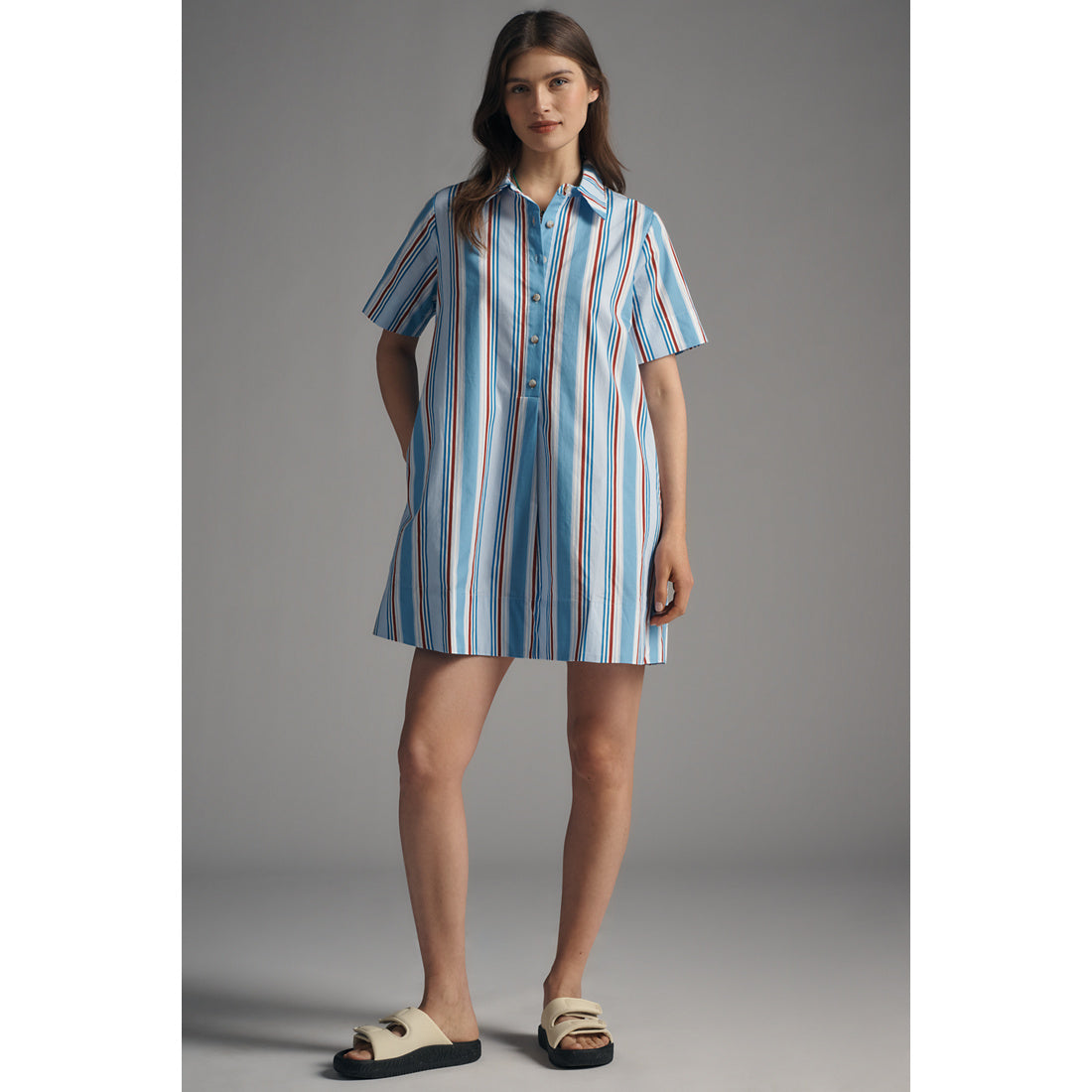 The Pollie Short-Sleeve Swing Tunic Mini Dress by Anthropologie