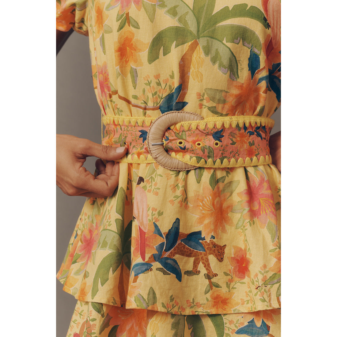 Farm Rio x Anthropologie Belted Tiered Mini Dress