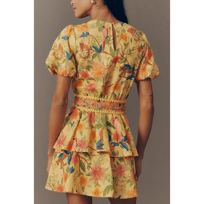 Farm Rio x Anthropologie Belted Tiered Mini Dress