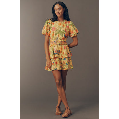 Farm Rio x Anthropologie Belted Tiered Mini Dress