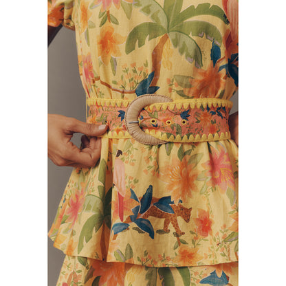 Farm Rio x Anthropologie Belted Tiered Mini Dress