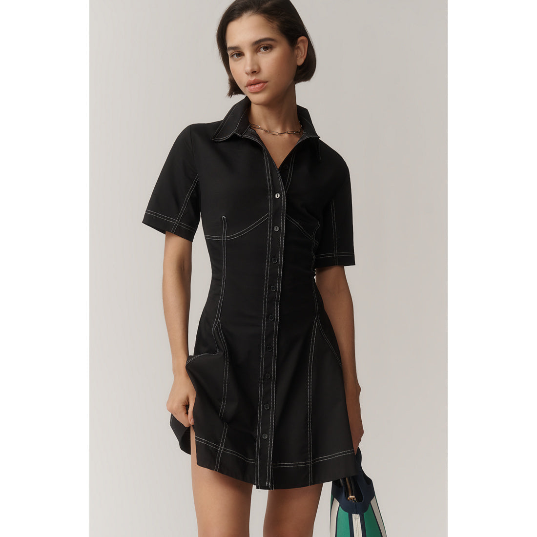 Contrast Stitch Mini Dress by Exquise