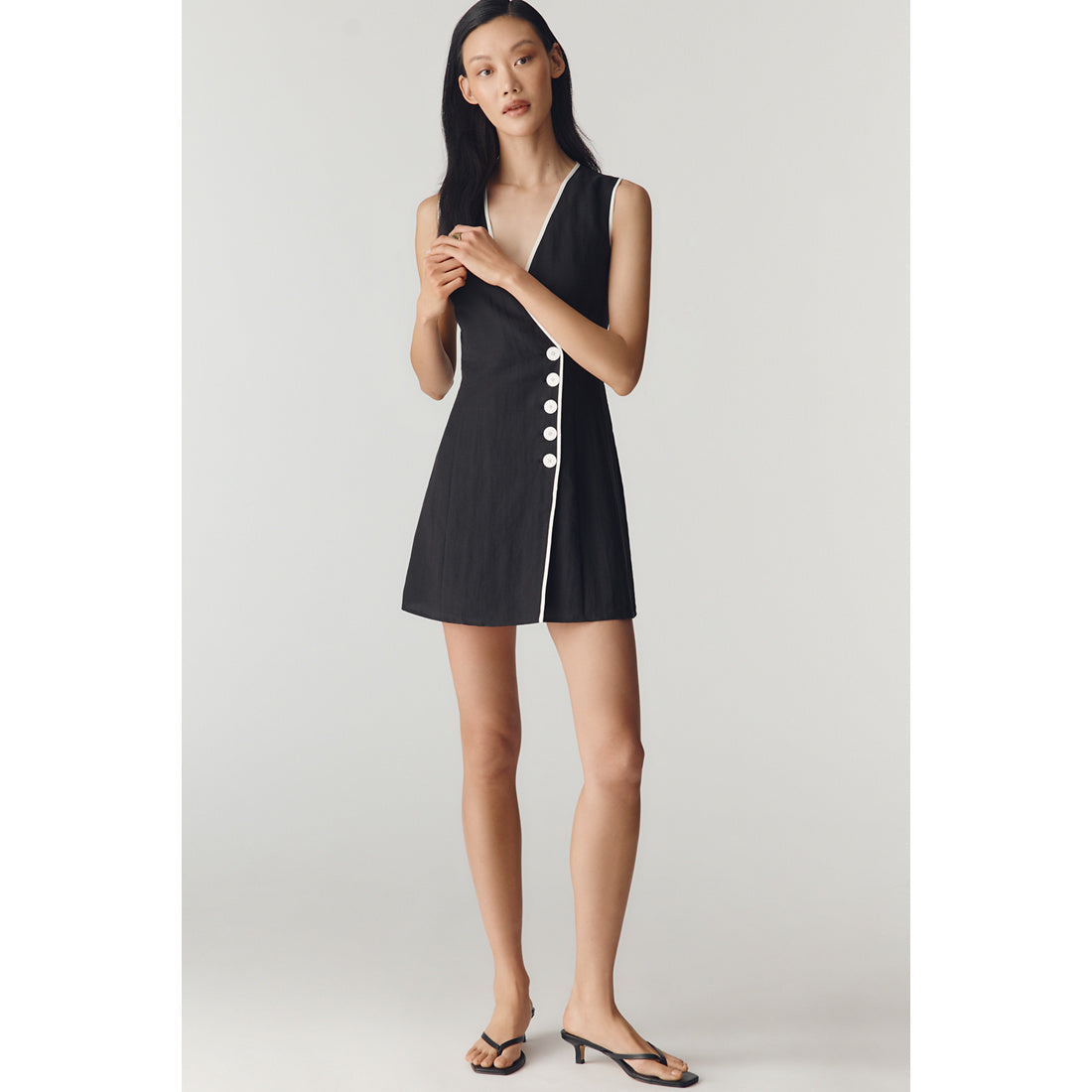 Asymmetric Button Mini Dress by Mare Mare