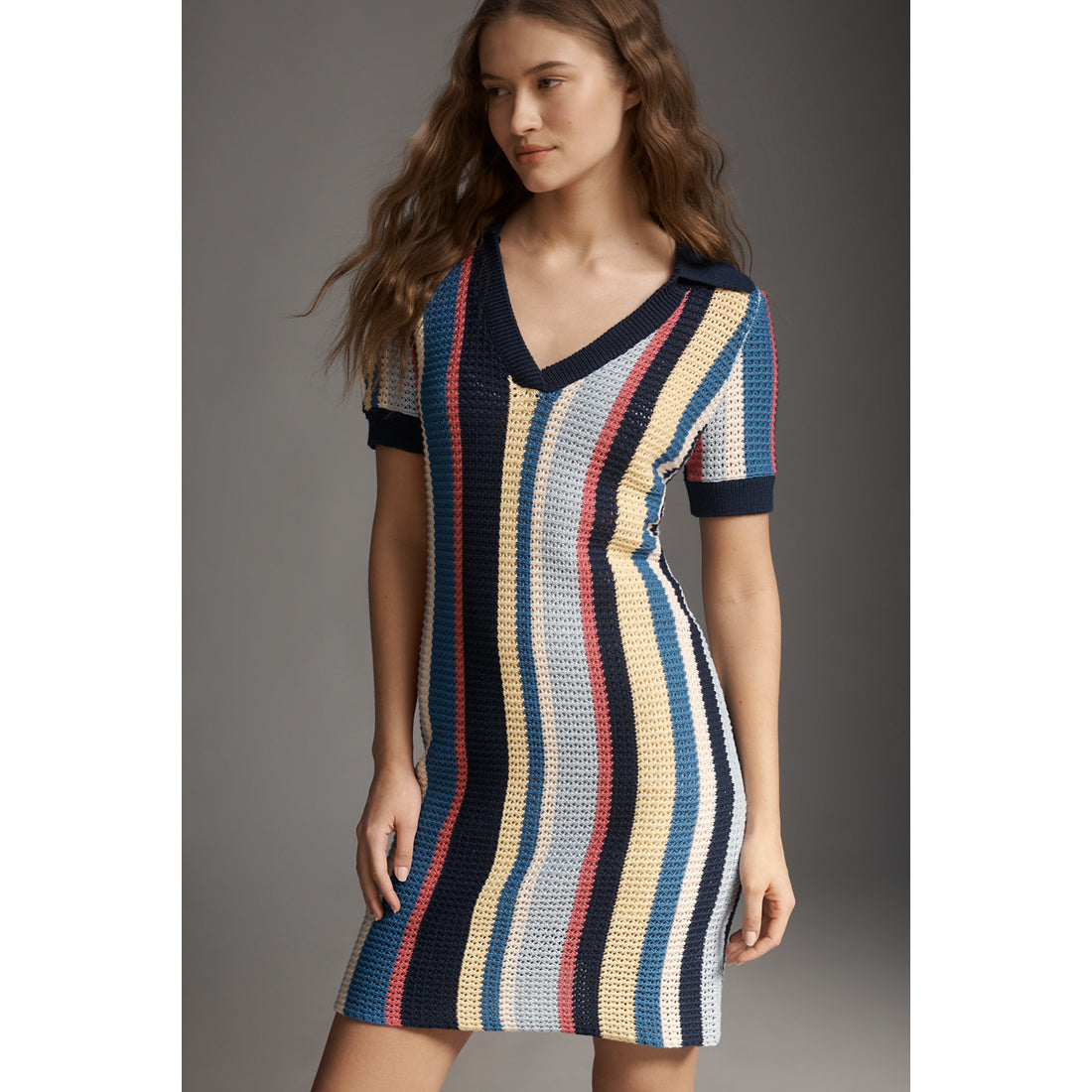 Collared Knit Mini Dress by Maeve, Women's, Size: Small, Cotton/Rayon/Acrylic at Anthropologie