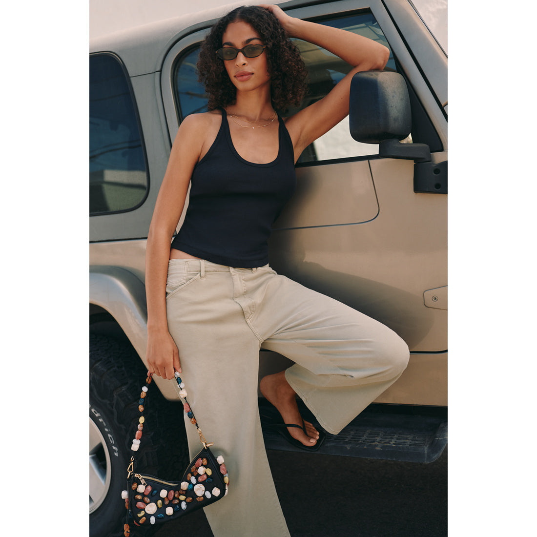 Sunsette Ribbed Strappy Tank Top by Pilcro
