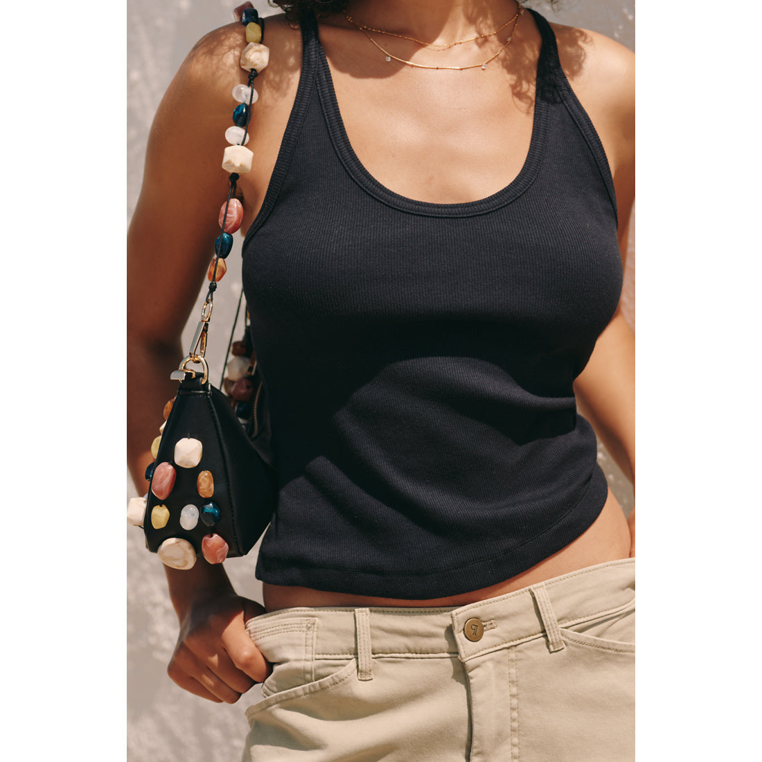 Sunsette Ribbed Strappy Tank Top by Pilcro