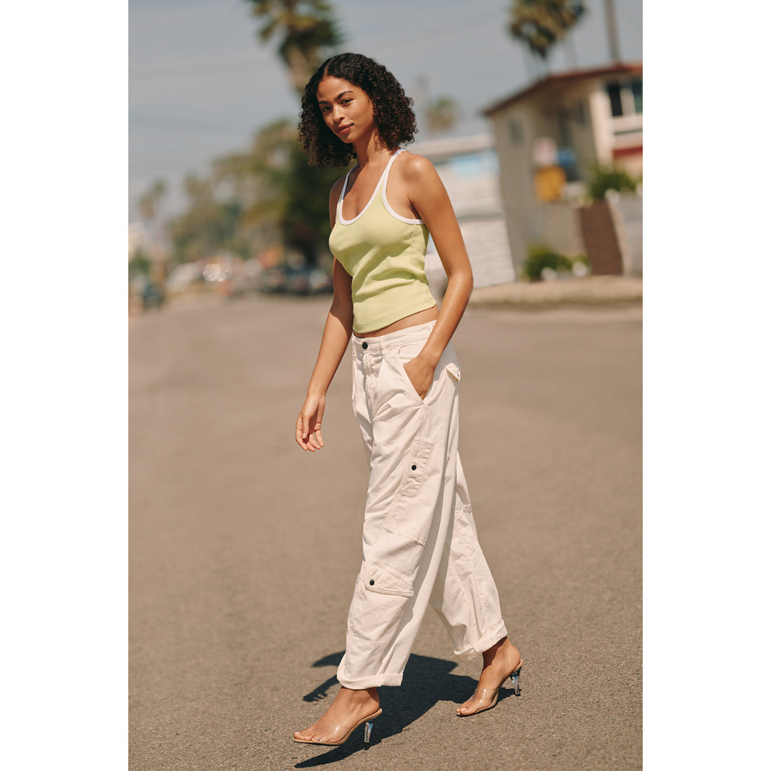 Sunsette Ribbed Strappy Tank Top by Pilcro