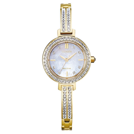 Citizen Eco-Drive Women's Gold-Tone Stainless Steel & Crystal Bangle Bracelet Watch 25mm