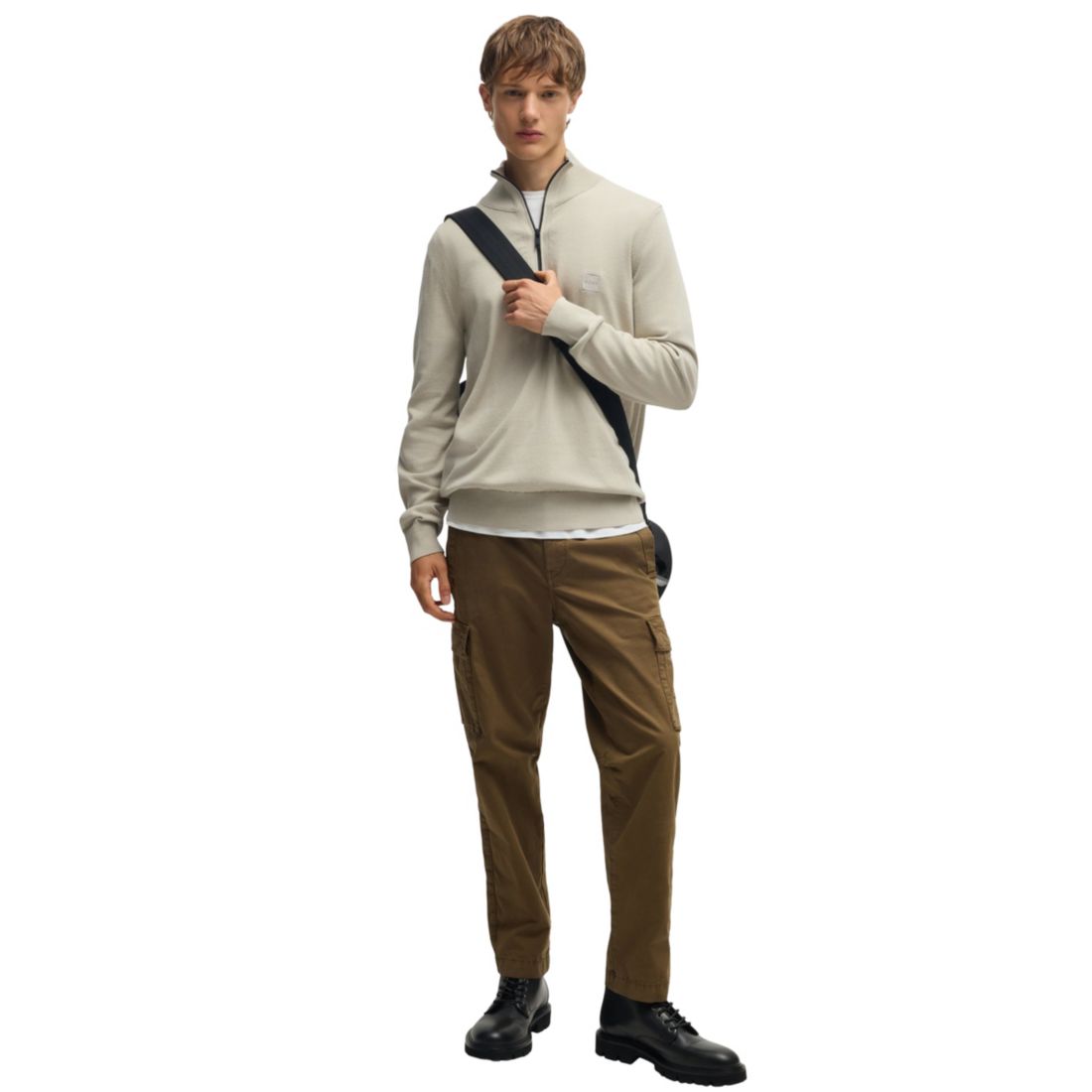 Boss by Hugo Boss Men's Logo Patch Zip-Neck Sweater
