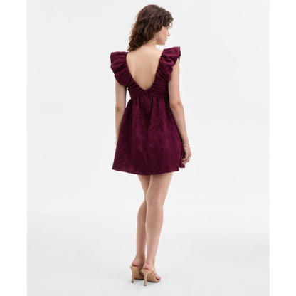 Row A Juniors' Jacquard Ruffled Babydoll Mini Dress